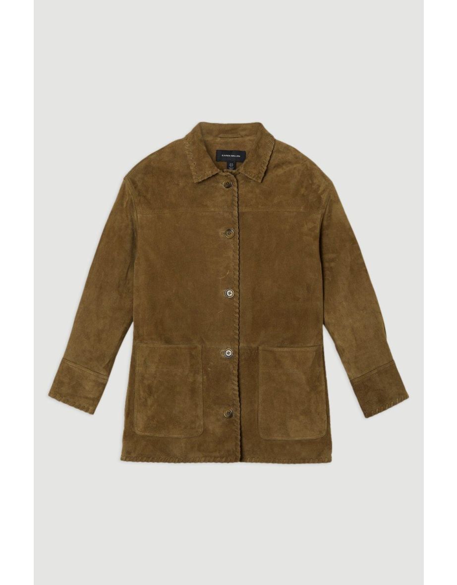 Suede Whip Stitch Detail Collared Jacket - 3