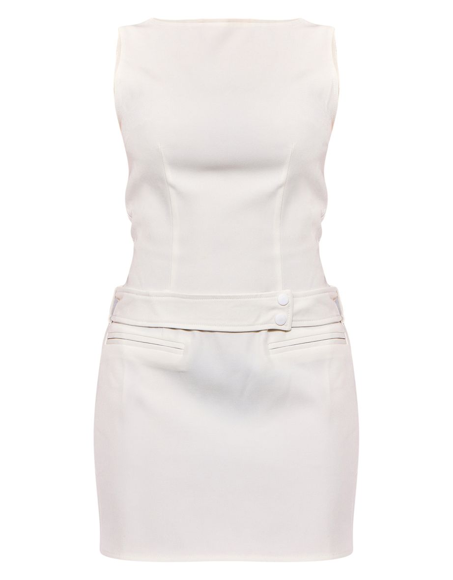 Cream Tailored Woven Pocket Bodycon Dress - 4