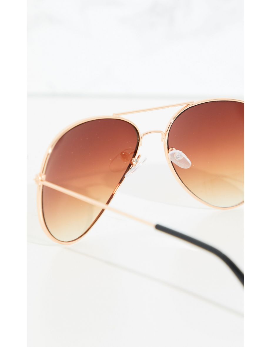 Brown Metal Aviator Sunglasses - 2