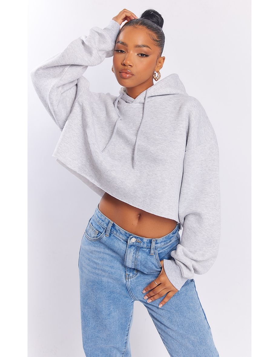 Ash Grey Oversized Crop Sweat Hoodie