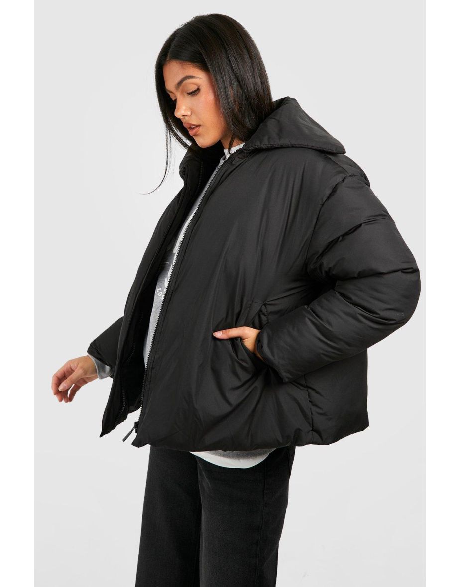 Shop Maternity Collar Detail Puffer Jacket black Online in Bahrain VogaCloset