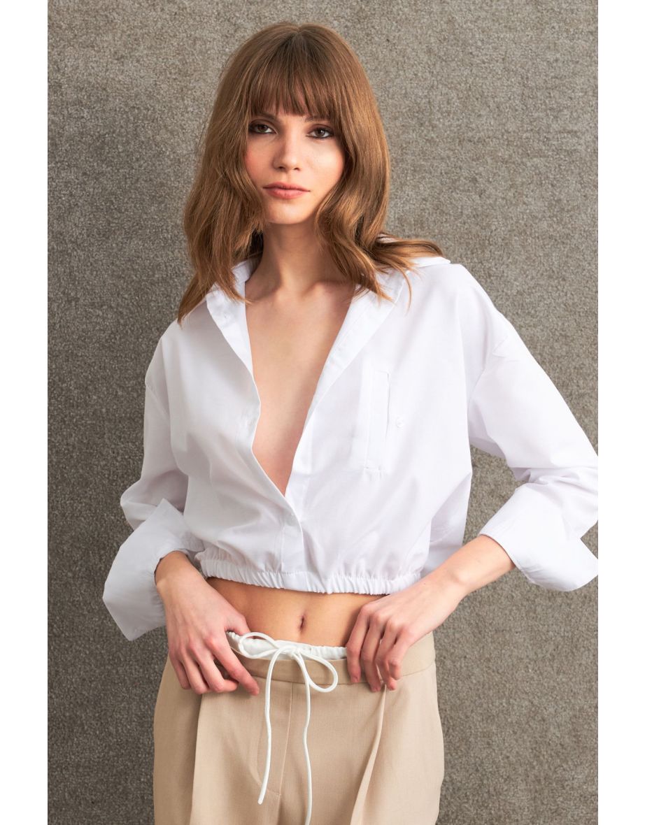 Women's White Elastic Waist Shirt