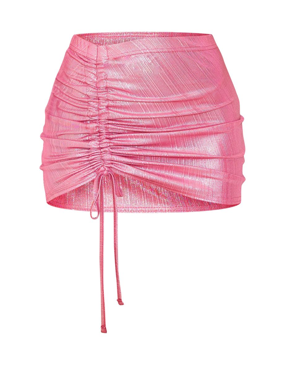 Pink Metallic Ruched Micro Mini Skirt - 5