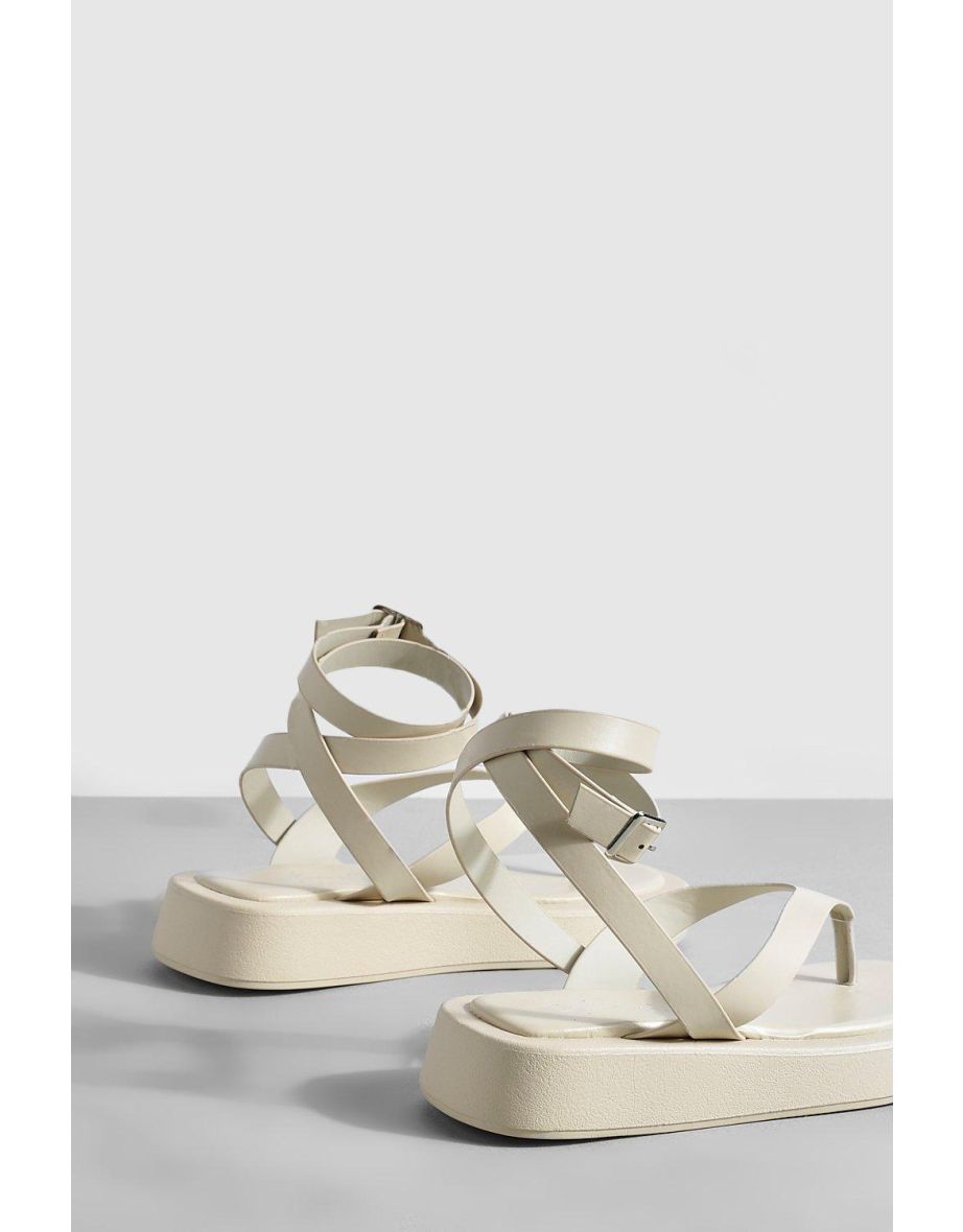Strappy Chunky Platform Flip Flops - beige - 3