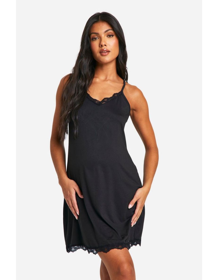 Maternity Super Soft Lace Trim Nightie - black - 3