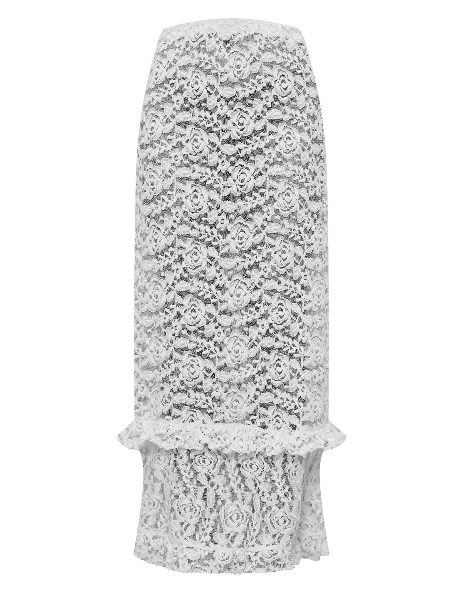 Cream Lace Frill Trim Maxi Skirt - 4