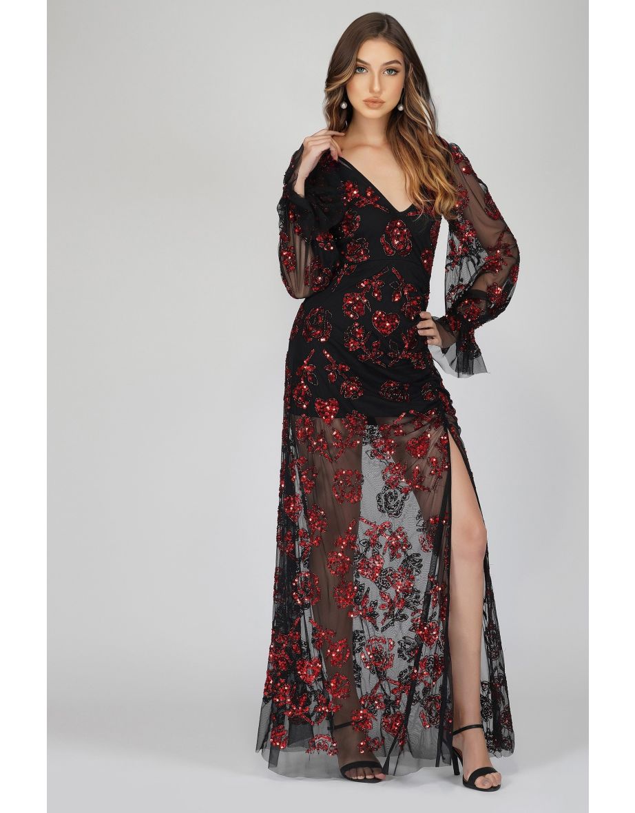 Lace and beads embellished maxi dress best sale