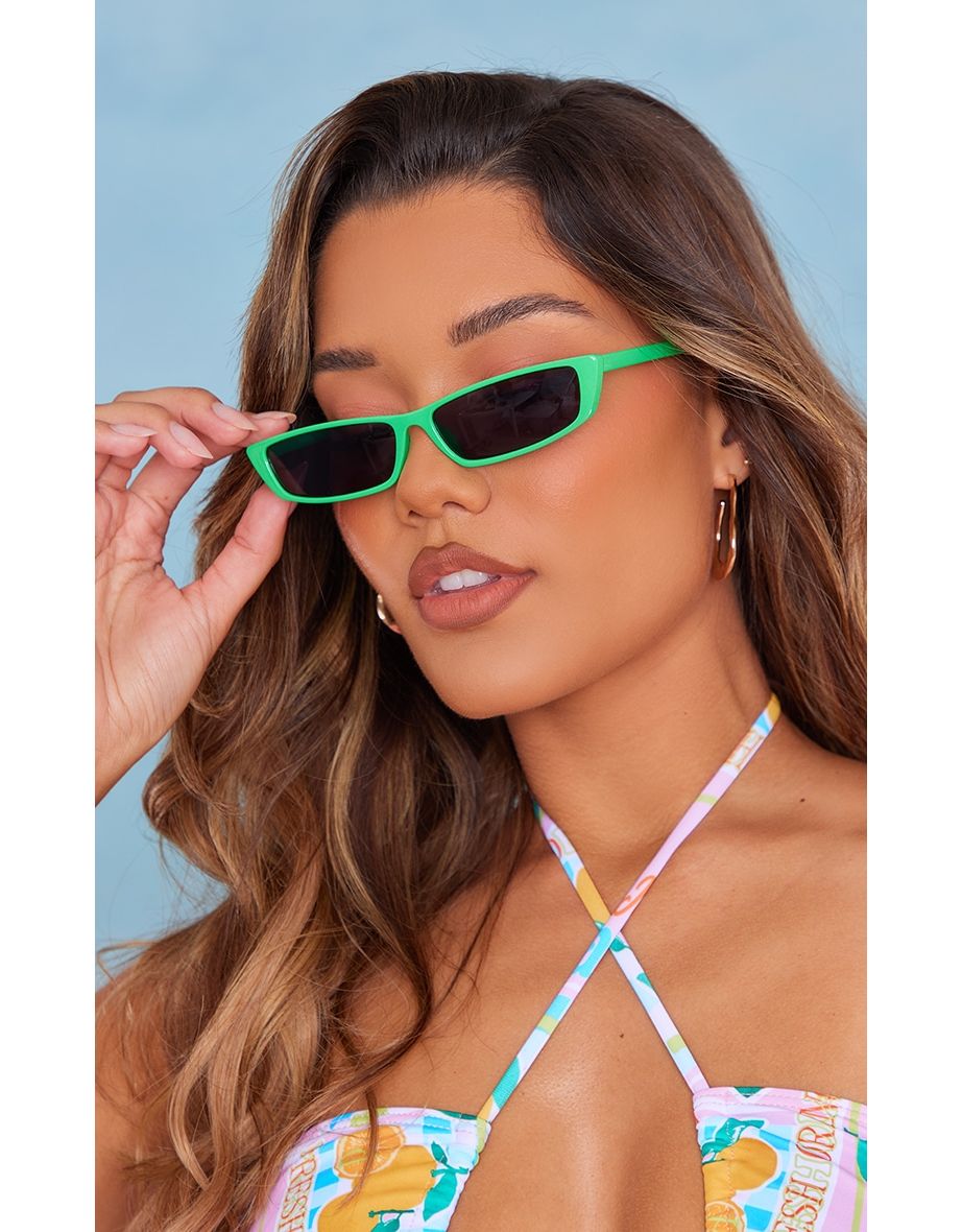 Womens Sparkly Glitter Thick Arm Slim Rectangle Sunglasses All Brown -  Walmart.com
