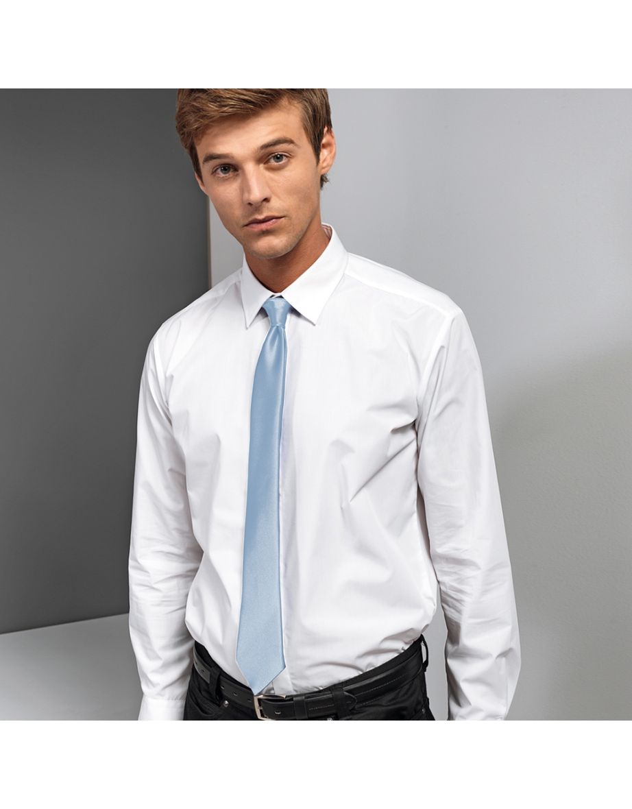 Premier Colours Mens Satin Clip Tie - Light Blue - 1