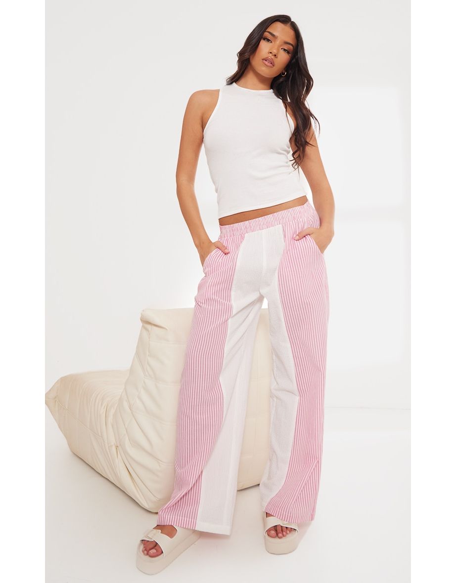 Pink Contrast Pinstripe Linen Look Trousers