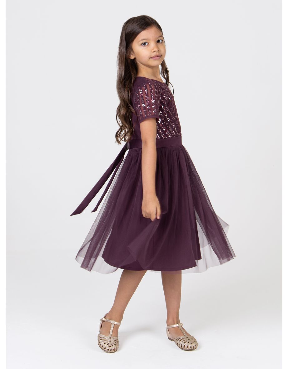Shop Mini Maya Berry Stripe Embellished Midi Dress With Bow Online in Bahrain VogaCloset