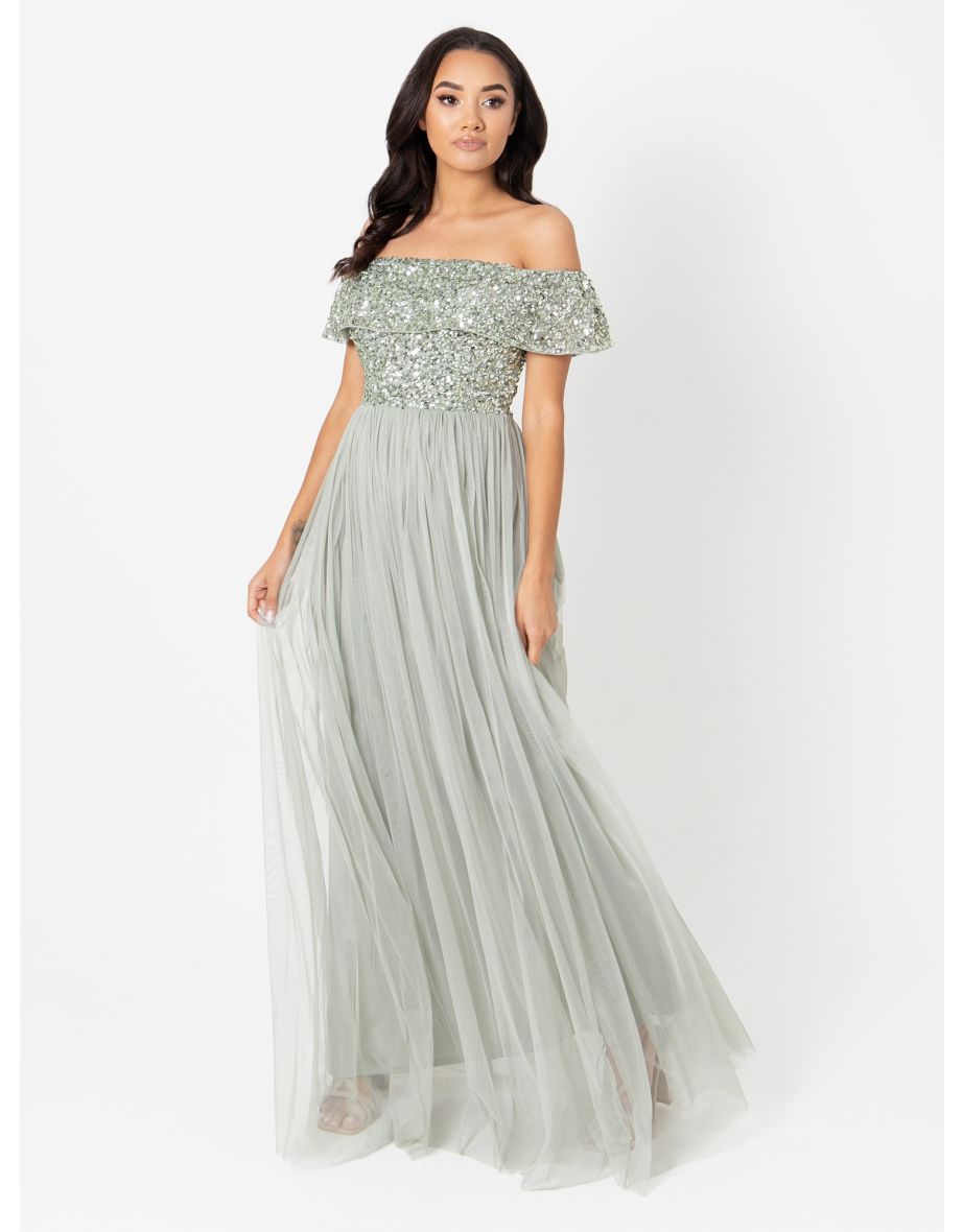 Shop Maya Green Lily Bardot Embellished Maxi Dress Online in Iraq VogaCloset