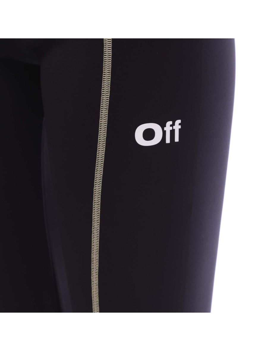 Women's Off White Contrast Stitch Split Leggings in Black - 2