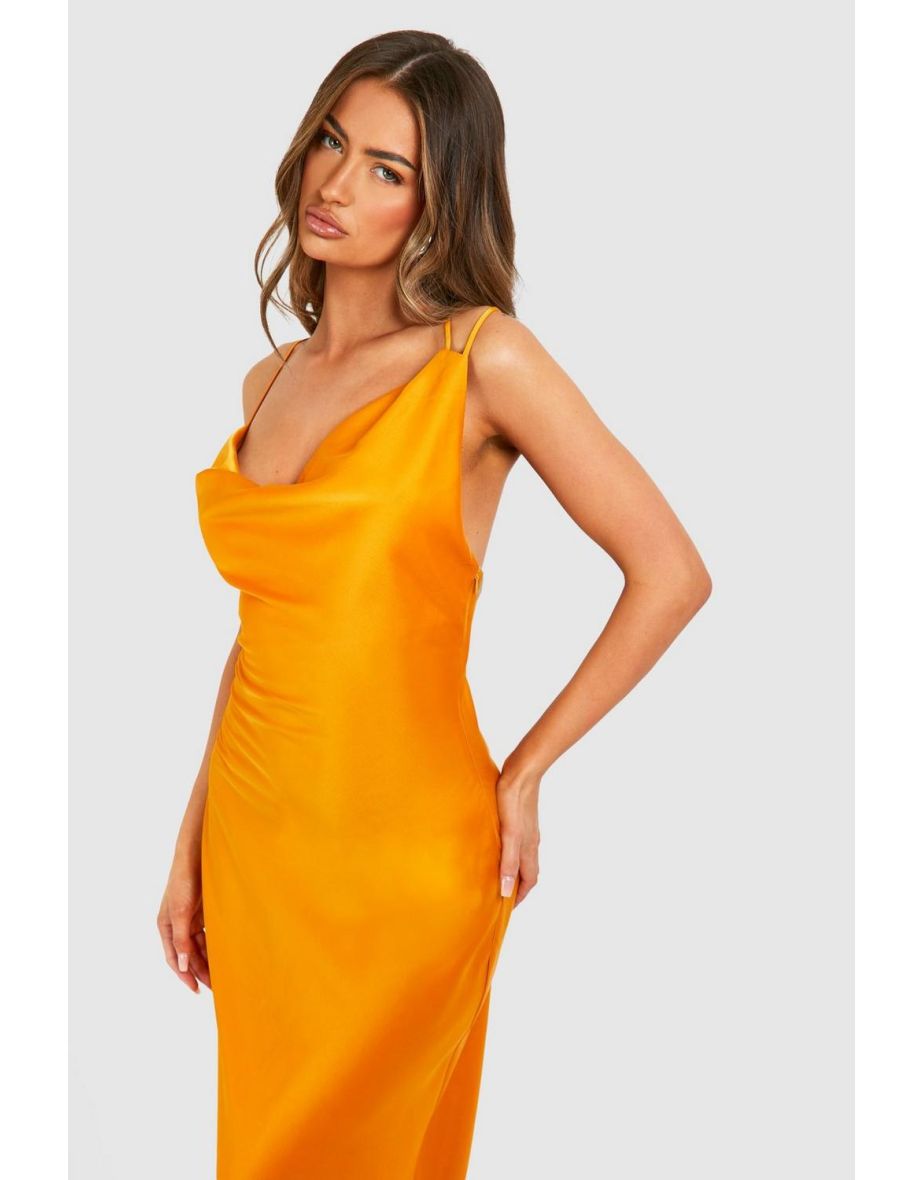 Satin Double Strap Maxi Dress - orange - 3