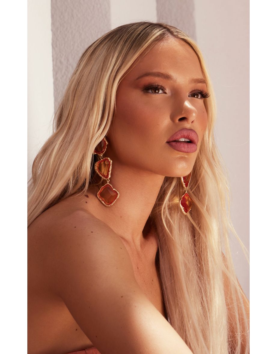 Amber Molten Drop Jewel Statement Earrings