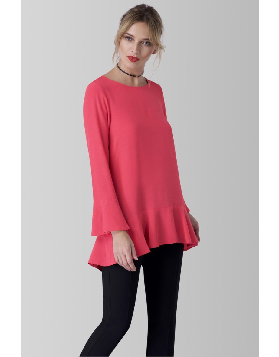 Pink A-Line Long Sleeve Frill Blouse