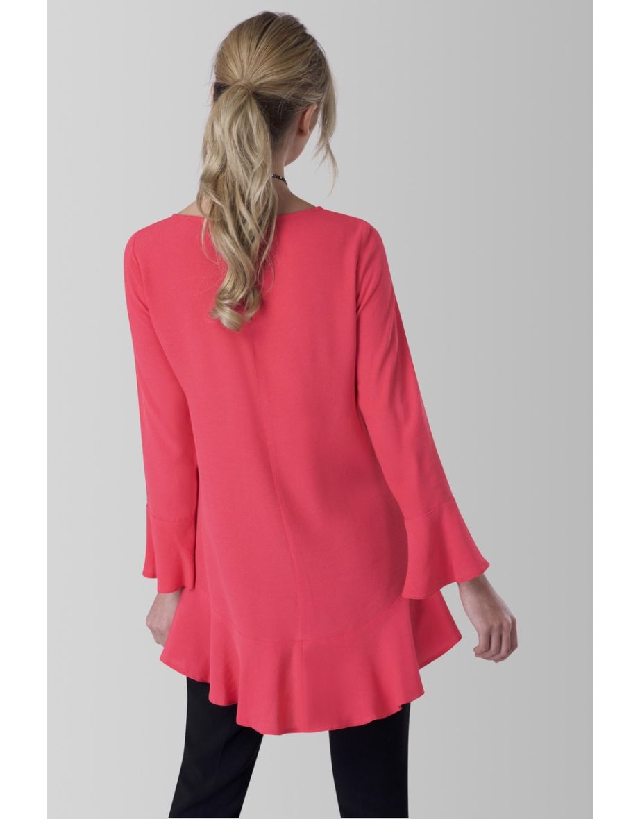 Pink A-Line Long Sleeve Frill Blouse - 2