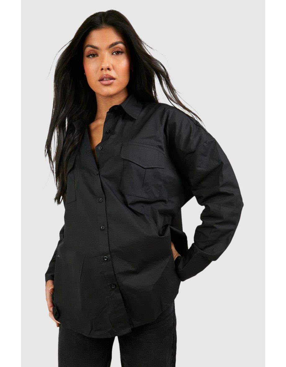 Maternity Oversized Utility Shirt - black