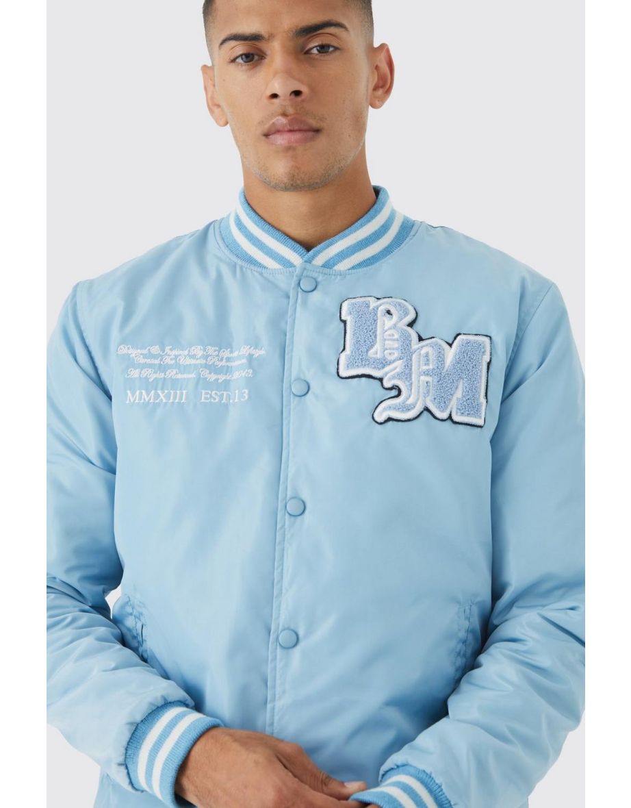 Nylon Varsity Jacket With Badges - light blue - 2