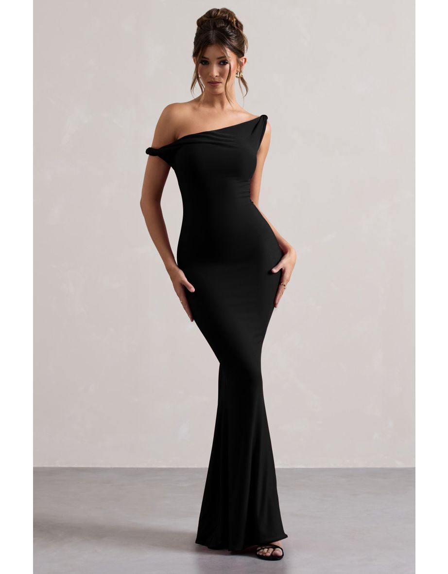 Lita | Black Twisted Asymmetric Maxi Dress - 4