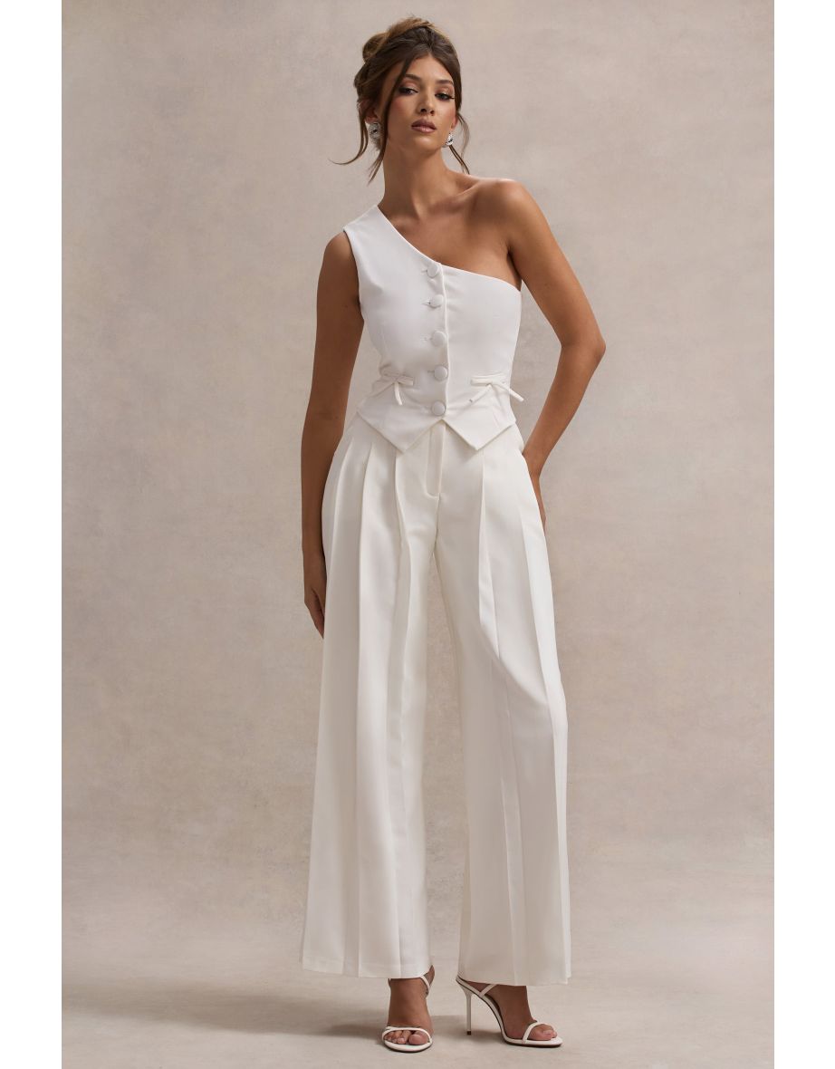Galilea | Cream Plisse Wide-Leg Trousers