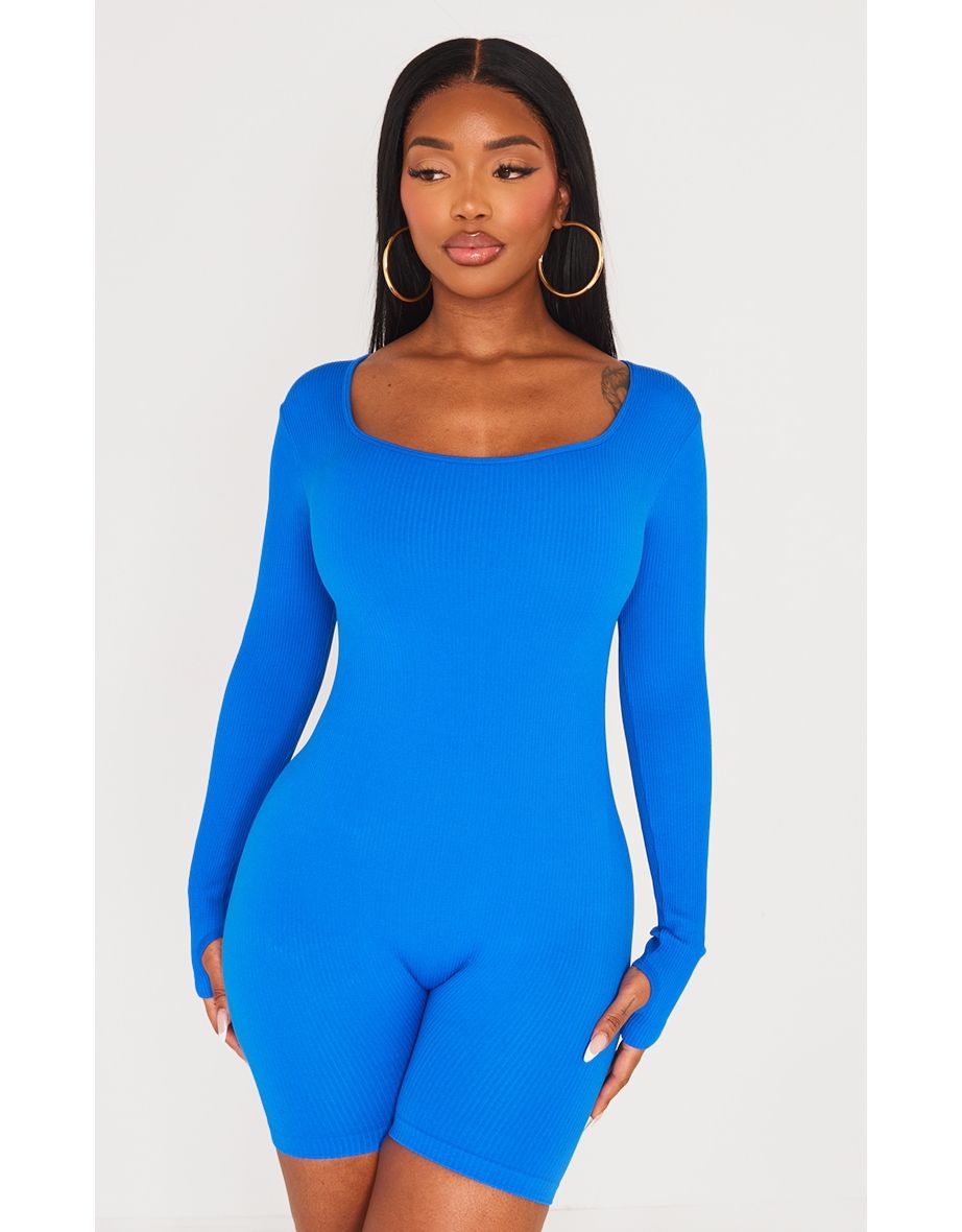 Shape Bright Blue Contour Ribbed Long Sleeve Unitard