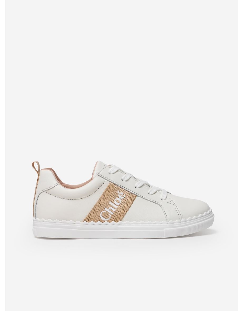 Chloé Girls Leather Logo Trainers in Beige - 4