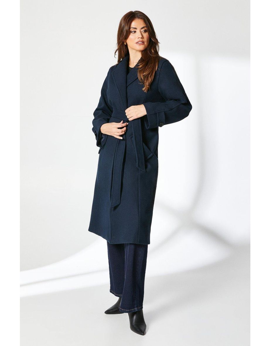 Relaxed Belted Wrap Coat - navy