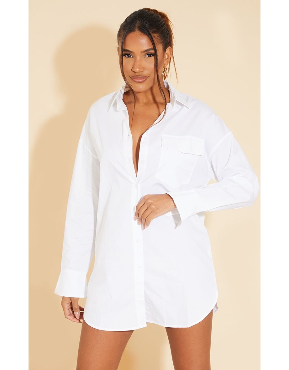 Recycled White Bell Cuff Oversized Shirt Dress