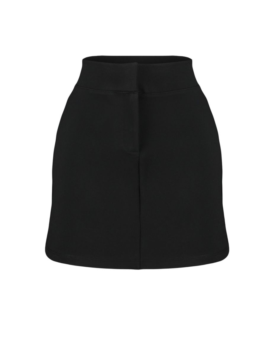 Black Interlock High Waist Zipper Knitted Mini Skirt - 7