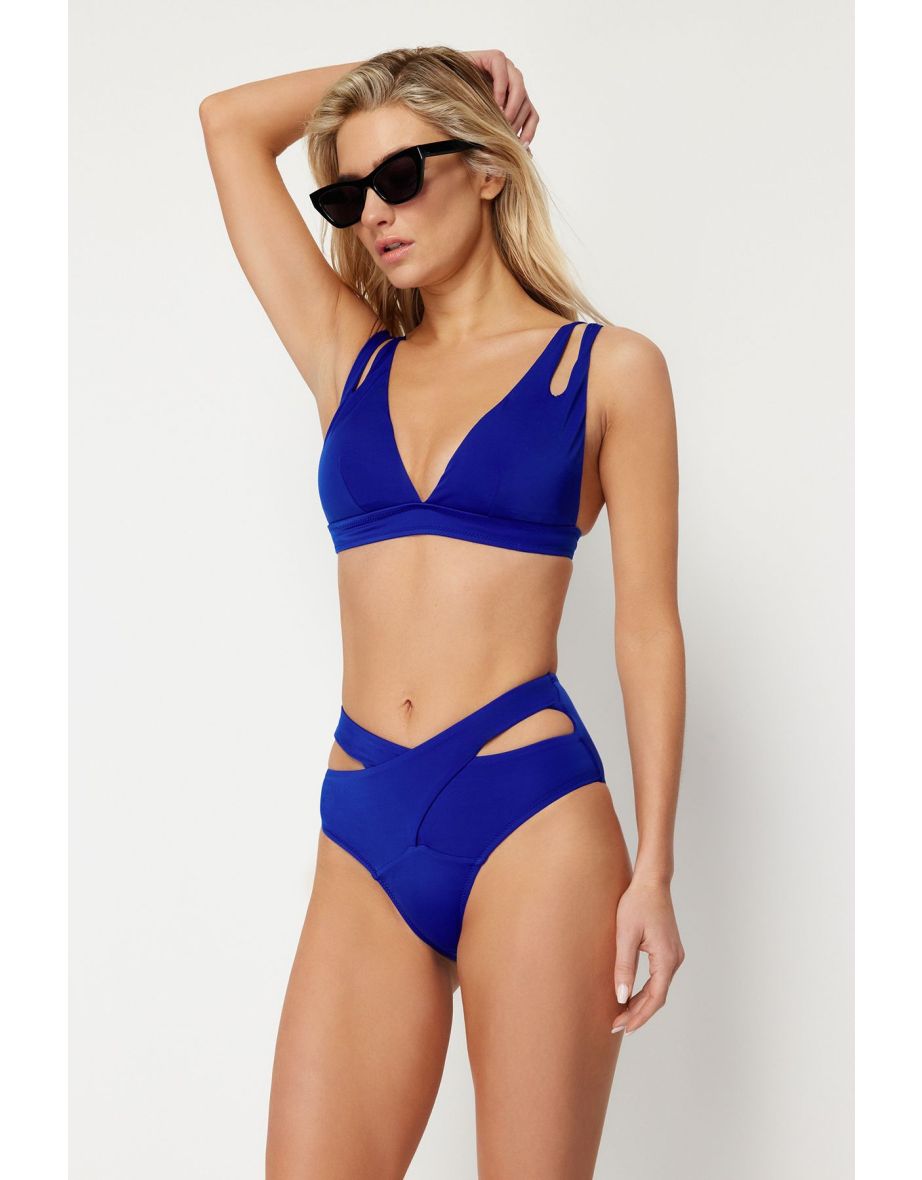 Saxe Blues Cut Out/Windowed High Waist Bikini Bottom