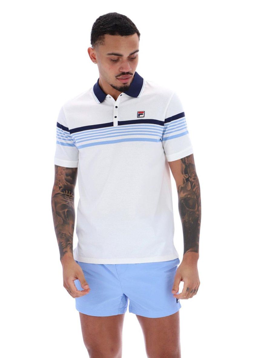 Francis Yarn Dye Stripe Polo White Fila Navy Vista Blue