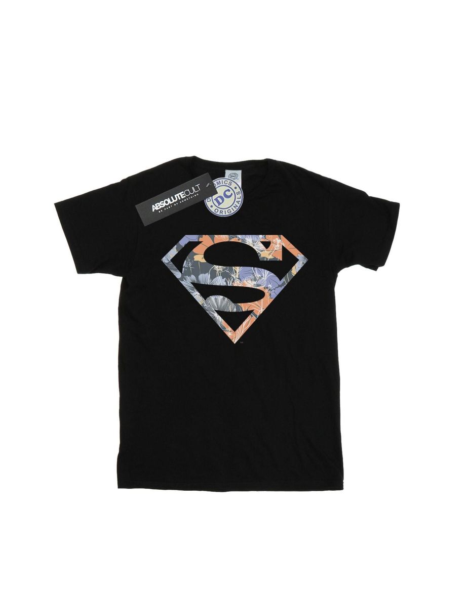 DC Comics Boys Superman Floral Logo 2 T-Shirt - Black