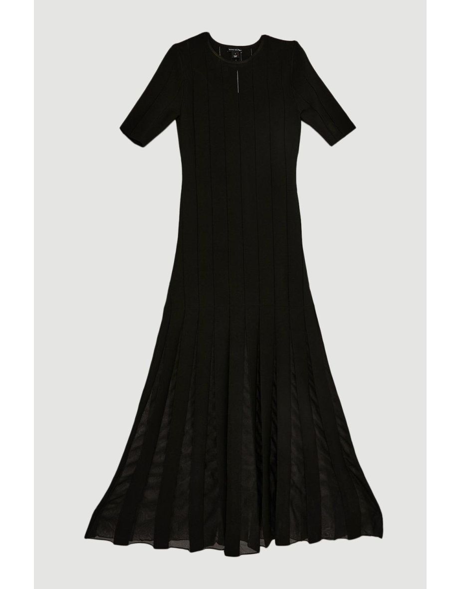 Viscose Blend Filament Full Skirt Knit Dress - 3