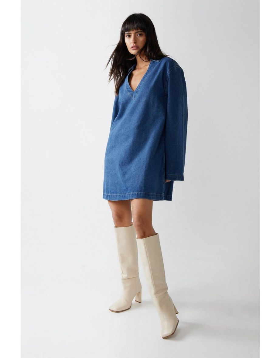 Long Sleeve Denim Smock Dress