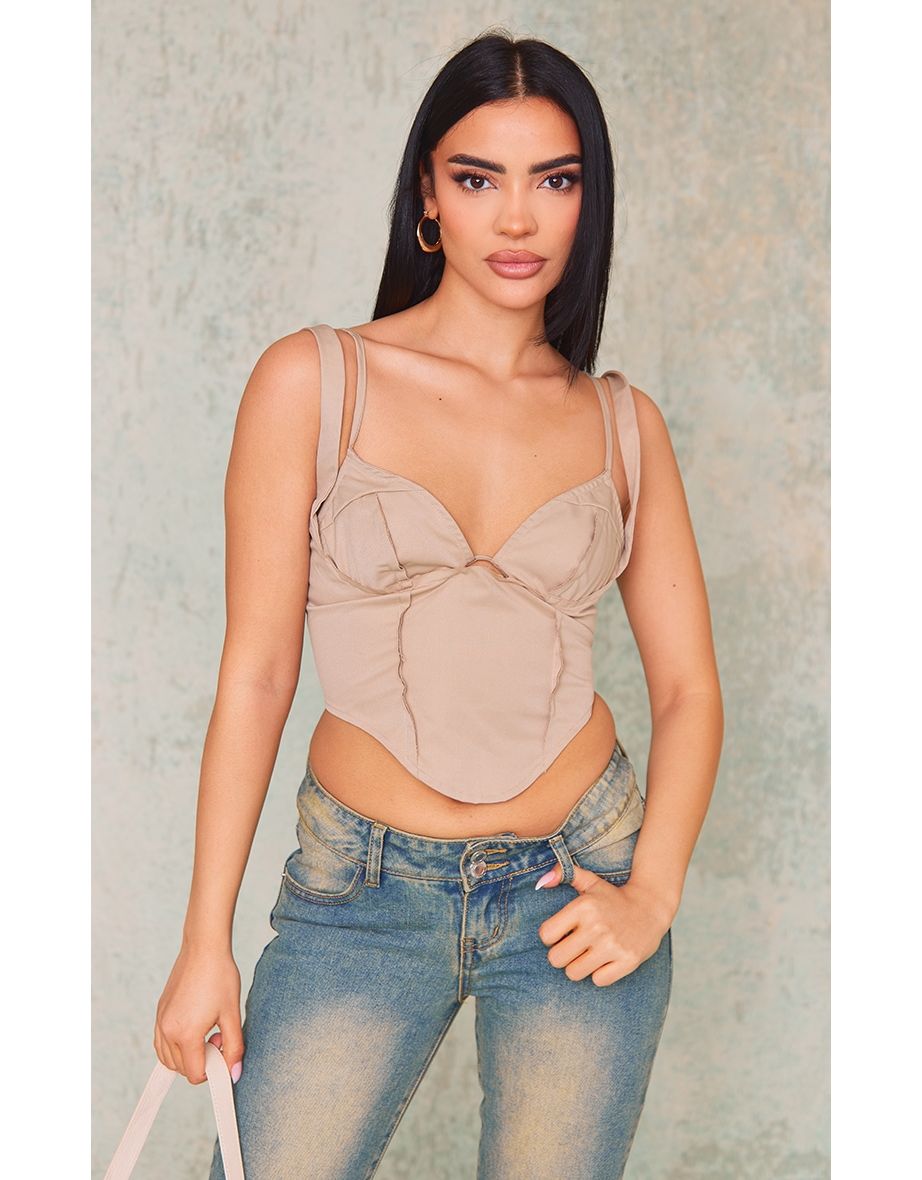 Sand Woven Under Wire Raw Edge Crop Top