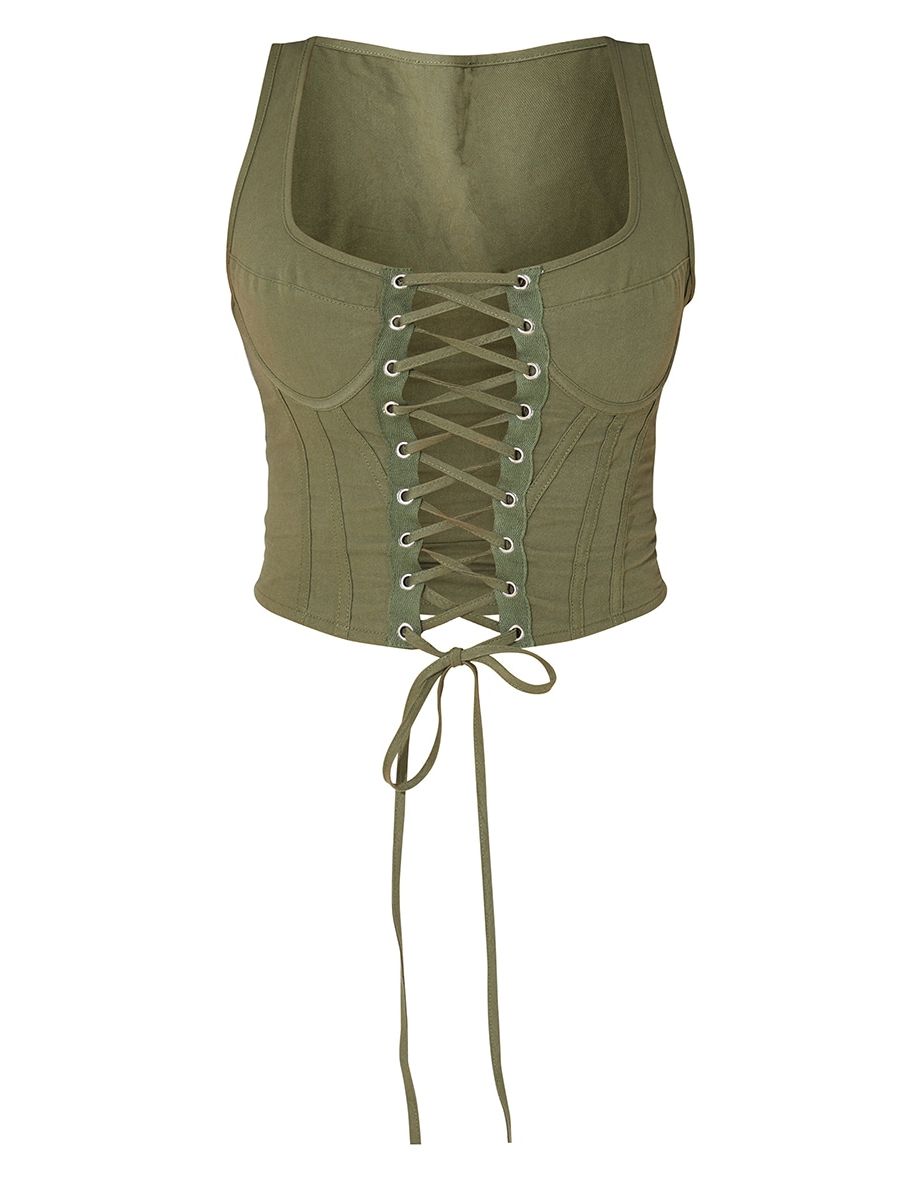 Khaki Cargo Lace Up Top - 4