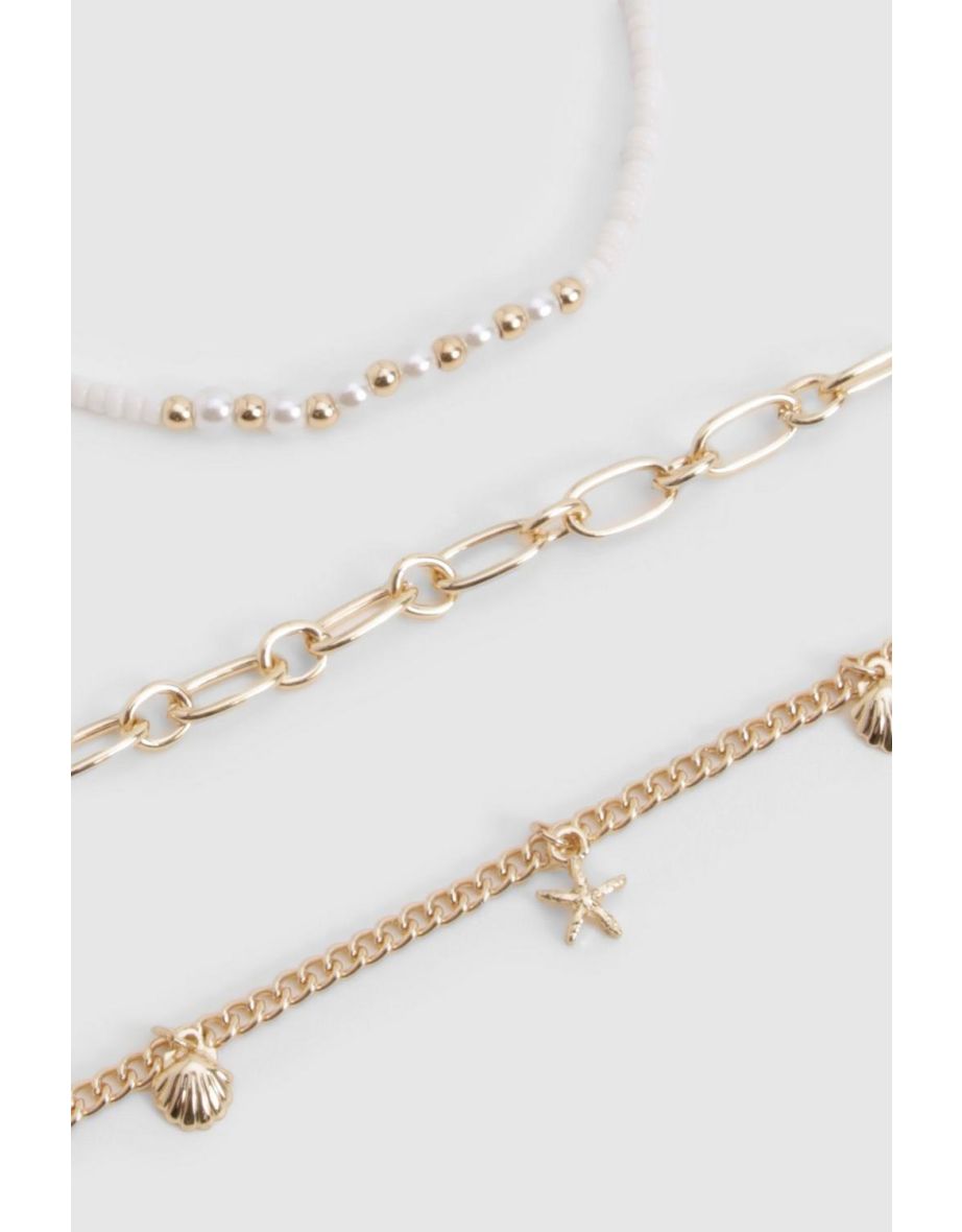 Gold Starfish Charm Anklet 2 Pack - 2