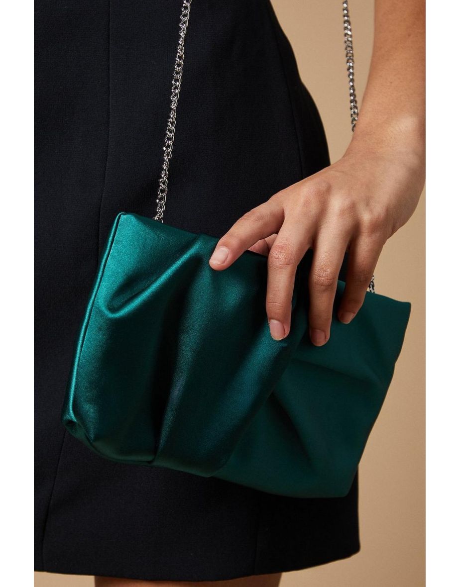 Ruched Satin clutch Bag with Removable Shoulder Strap - 2