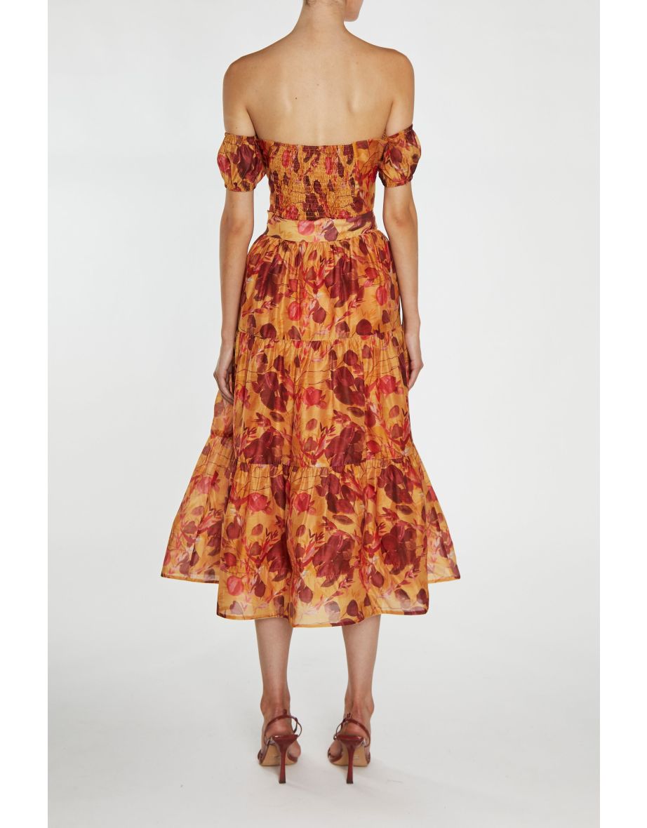 Phoebe Co-Ord Golden Leaf Print Bardot Crop-Top - 1