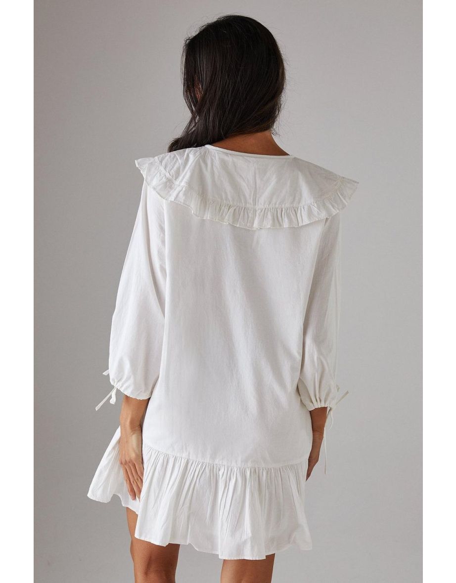 Poplin Oversized Collar Tie Detail Mini Smock Dress - 3
