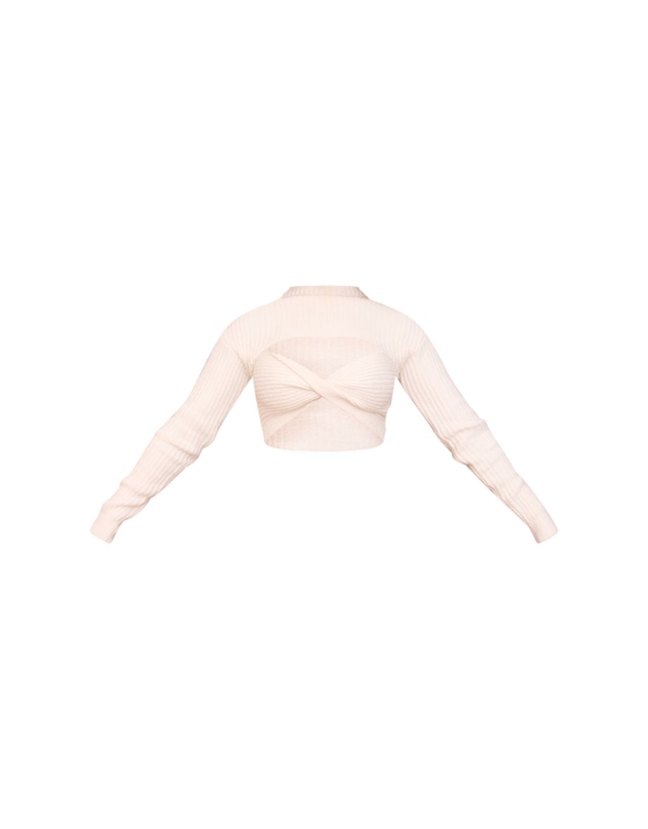 Cream Ribbed Twist Front Cut Out Jumper - 4