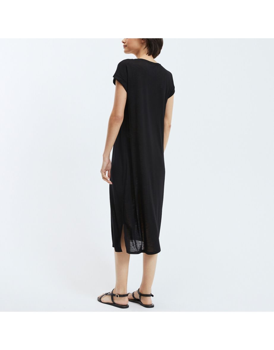 Maxi T-Shirt Dress with Glittery-Edged V-Neck - 5