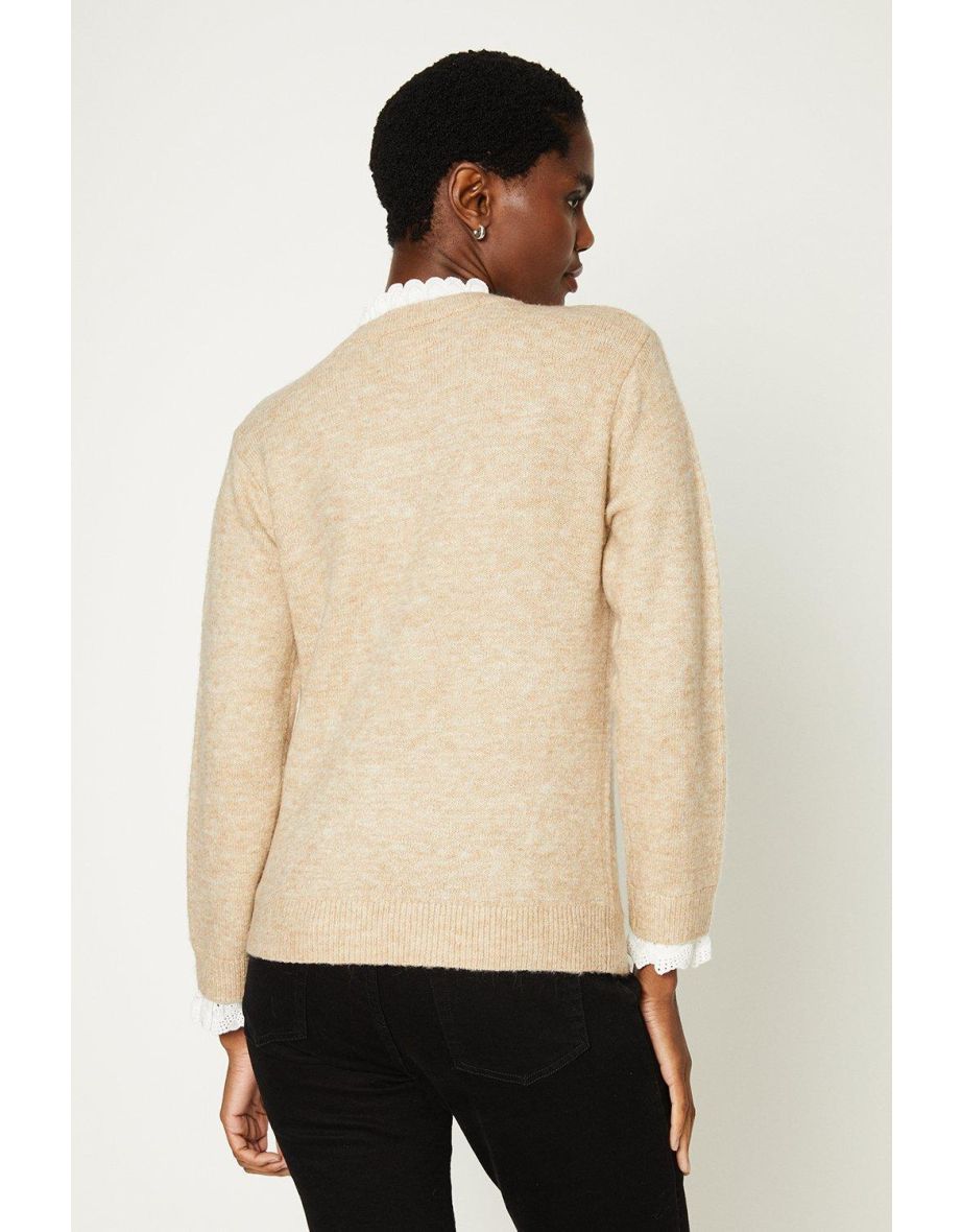 V Neck Jumper With Shirt Collar - 2
