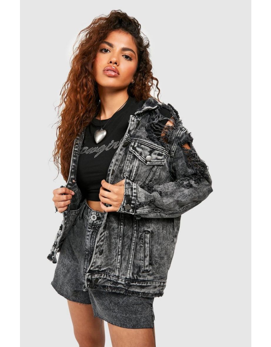 Black oversized ripped outlet denim jacket