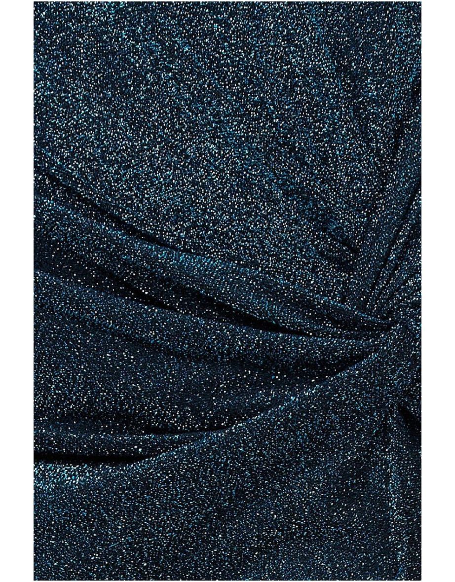 Goddiva Knot Front Thigh Split Midi Skirt - Blue - 4