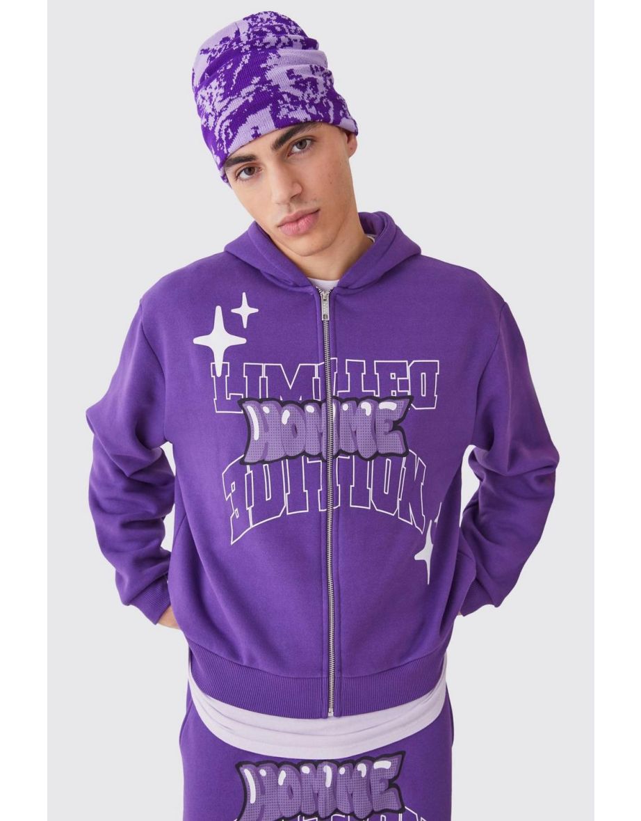 Oversized Boxy Zip Through Puff Print Hoodie - 2
