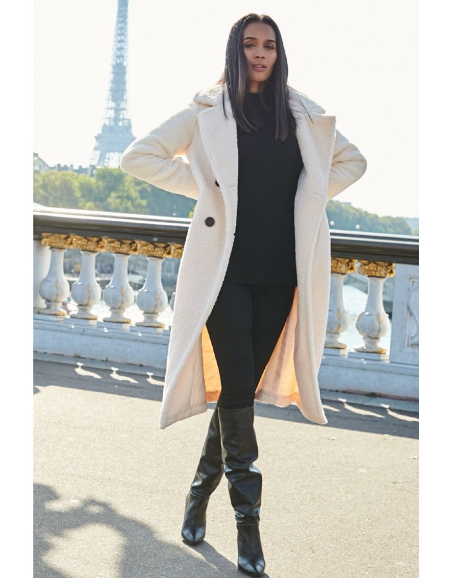 Shop Cream Super Cosy Longline Borg Coat Online in Qatar VogaCloset