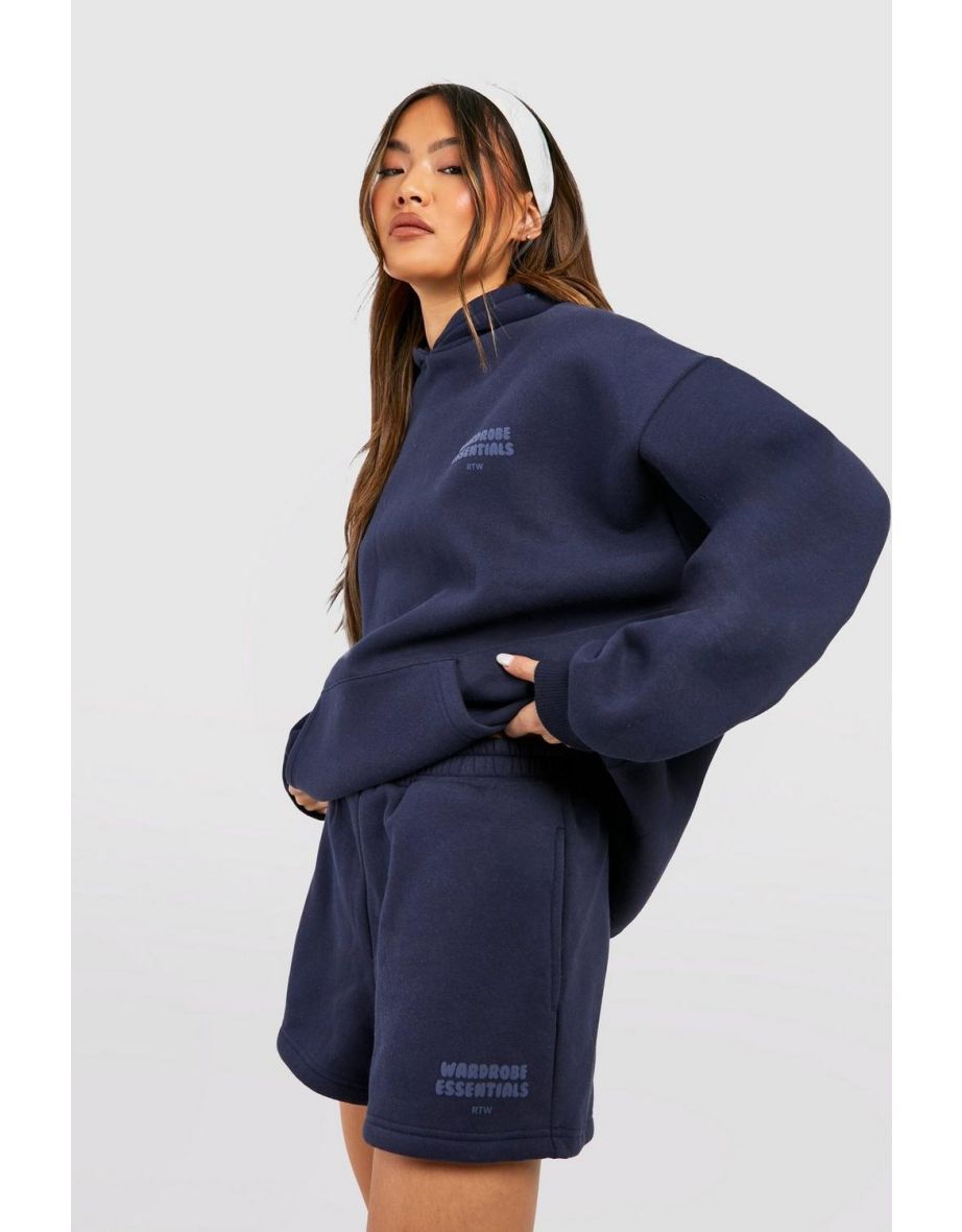 Wardrobe Essentials Slogan Hooded Short Tracksuit - navy