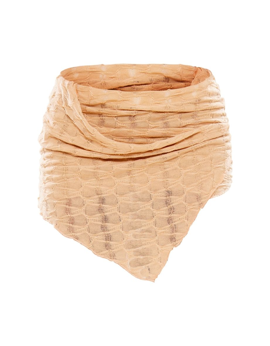 Camel Textured Jersey Wrap Asymmetric Hem Mini Skirt - 5